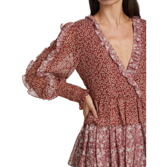 En Saison Metallic Floral Mini Dress‎ Size Medium Bohemian Ruffle Printed - Picture 3 of 10